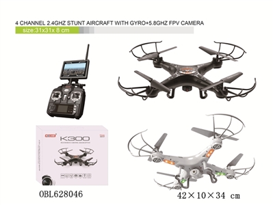 4 channel 2.4GHz Drone with Gyro + 5.8GHz HD FPV camera(4通道中型四轴飞行器 带高清720P像素5.8G实时图传摄像头、2G内存卡、4.3寸彩色 - OBL628046