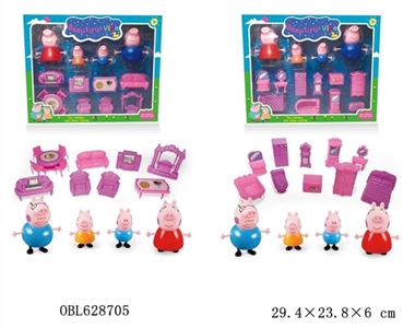 Two pink pig with furniture (conventional) - OBL628705