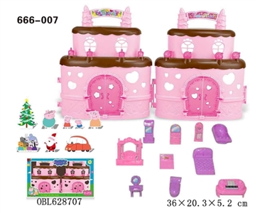 粉红纸猪配蛋糕别墅与家具 - OBL628707