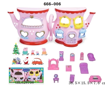 The pink paper pigs with electric kettle villa with furniture - OBL628708