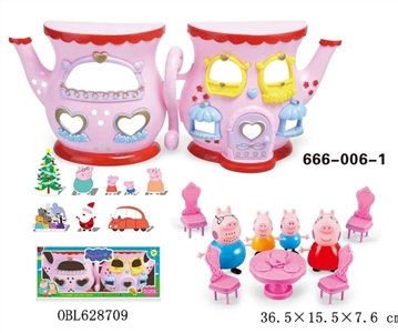 Pink pig with electric kettle villa with furniture - OBL628709