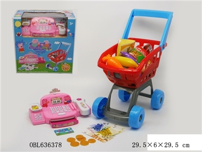 Pink pig sister happy shopping cart lights the cash register, scanning, supermarkets play 4 grain of - OBL636378