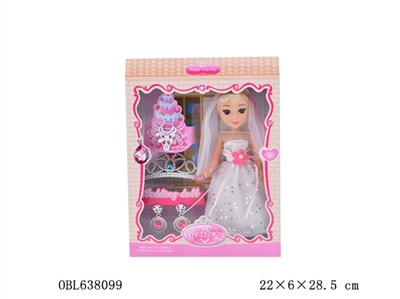 9寸空身肥童娃娃婚纱配皇冠项链耳环 - OBL638099