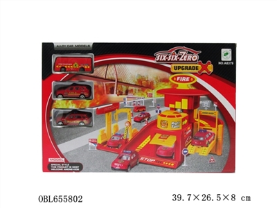 Fire station parking lot set (with a plastic alloy bus two car) - OBL655802