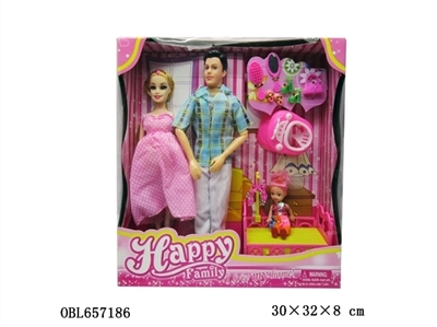 11.5寸实身孕妇夫妻配小睡床，学步车及小饰品 - OBL657186