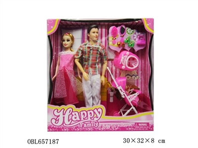 11.5寸实身孕妇夫妻配小小推车，学步车及小饰品 - OBL657187