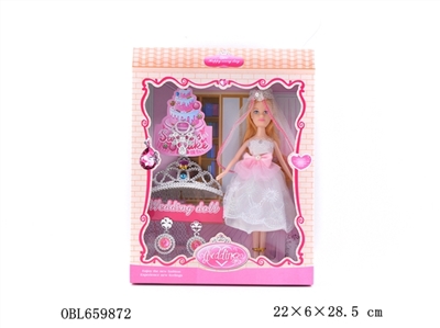 9 inches solid body live hand dress barbie dolls with crown necklaces earrings - OBL659872