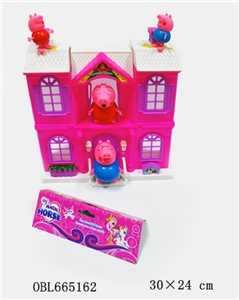 A family of four plastic pepe pig with a big house - OBL665162