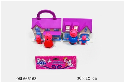 A family of four plastic pepe pig with a big houses box - OBL665163
