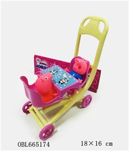 Live donkey work plastic feet and pig pig son sister with double stroller - OBL665174