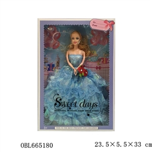 Wedding dress 11 inches and a half solid body fashion barbie with flowers and eyelashes - OBL665180