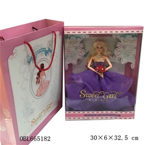 High-end wedding Sally gift belt bag and box 12 inch solid body joints barbie with bunch of flowers - OBL665182