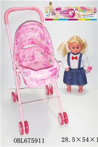 Cradle of iron alloy wheel barrow 16-inch live eye IC female doll - OBL675911