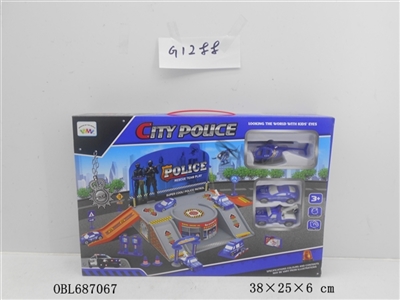 <警察>轨道停车场配1只塑料飞机2只车子（滑行） - OBL687067