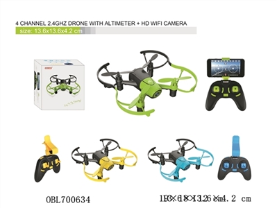 4 channel 2.4GHz MINI Drone with altimeter + HD wifi camera - OBL700634