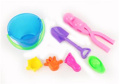 Transparent bucket double ball clip sand playing suit 6 (7 pieces) - OBL700837