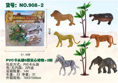 Bag of PVC clip six solid animal 2 trees - OBL701103