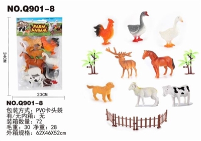 Cattle and sheep red deer chicken duck goose dog 4 rail 2 trees - OBL703140
