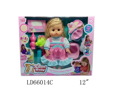 12 inch 12 voice activity eyes drink pee female doll skirt with shoulder-straps disk key douwei bott - OBL708856