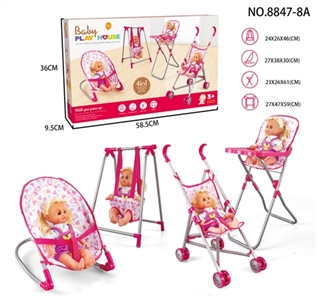 Combination of four piece set (iron car, swing, dining chair, rocking chair) and 14 IC doll - OBL709439