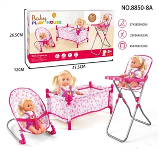 Combination of three piece set (bed, dining chair, rocking chair) and 14 IC doll - OBL709442