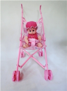 粉色塑料玩具推车(带娃娃) - OBL711362