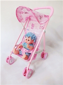 粉色铁制玩具推车带娃 - OBL711419