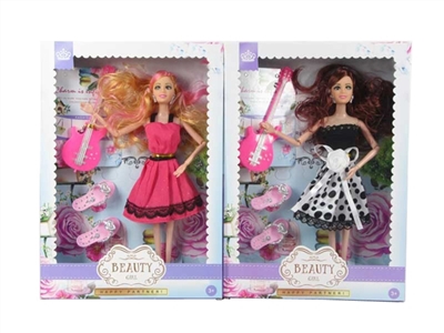 高挡盒11.5寸12关节实身时装公主芭比带饰品鞋带手提琴 - OBL715029