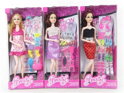 高挡盒11.5寸12关节实身时装公主芭比带吸塑鞋饰品3款混装 - OBL715079