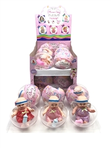 环保PVC透明球蛋加热塑膜12厘米初开3D真眼睛娃娃带奶瓶3款混装12PC - OBL715097