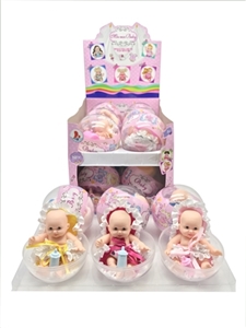 环保PVC透明球蛋加热塑膜12厘米初开3D真眼睛娃娃带奶瓶3款混装12PC - OBL715098