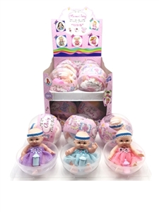 环保PVC透明球蛋加热塑膜12厘米初开3D真眼睛娃娃带奶瓶3款混装12PC - OBL715099