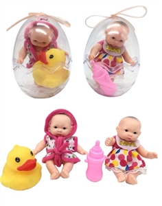 环保PVC蛋12厘米搪胶3D真眼珠娃带鸭子和奶瓶 - OBL715262