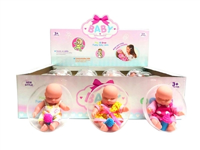PVC球蛋12厘米搪胶蝴蝶睡娃带奶瓶12PC - OBL715264