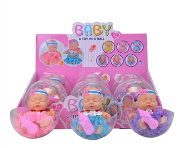环保PVC透明球蛋8寸公主婚纱睡娃带奶瓶3款混装6PC - OBL715333