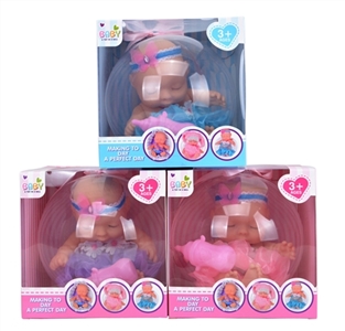 环保PVC透明球蛋8寸公主婚纱睡娃带奶瓶3款混装 - OBL715337