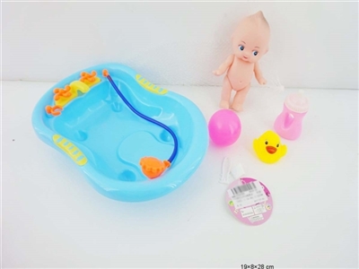 6寸搪胶表情娃带浴池带游泳圈带奶瓶带小鸭子 - OBL715929