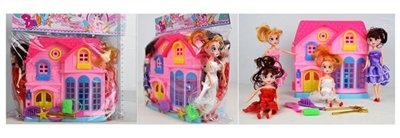 4个七寸活动身娃娃配别墅梳镜、五星棒、提包 - OBL715966