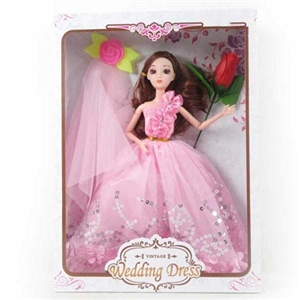 11.5 inch 12 joint 3 d eyes dress barbie take marriage gauze turban, roses - OBL718235
