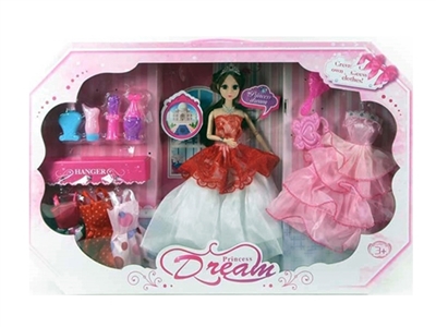 11.5 -inch 12 joint 3 d eyes dress barbie wears crown with big wedding dress and accessories - OBL718275