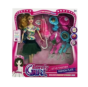 11.5 inch solid body fashion barbie blister with cooking accessories, umbrella - OBL718297