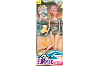 11.5 inch solid body 12 joint summer swimsuit barbie with the dog - OBL725348