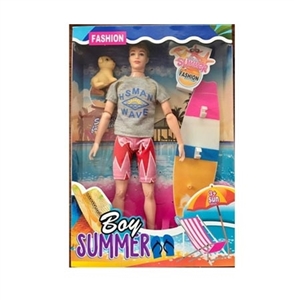 11.5 inch solid body 12 joint summer beach man barbie take the dog with a surfboard - OBL725355
