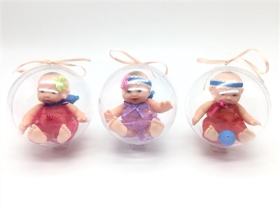 环保PVC球蛋12厘米搪胶3D婚纱真眼珠娃带奶瓶 - OBL730340