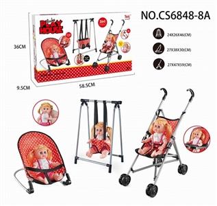 组合三件套（摇椅，秋千，塑料推车）+14”IC公仔 - OBL732065