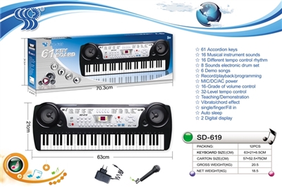 61 key multi-function electronic organ with charger, two digital display, the microphone - OBL737330