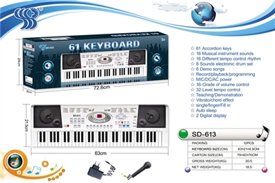 61 key multi-function electronic organ with charger, two digital display, the microphone - OBL737331