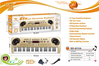 61 multi-function electronic organ with USB interface adapter, digital display - OBL737342