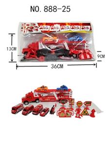 惯性消防拖头车(带灯光.音乐)拖2只飞机.2只警车配场景(包电） - OBL740007