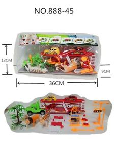 惯性拖头车拖2只飞机.2只赛车配动物场景 - OBL740008